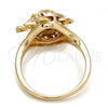Oro Laminado Multi Stone Ring, Gold Filled Style Turtle Design, with White and Ruby Micro Pave, Polished, Golden Finish, 01.100.0002.08 (Size 8)