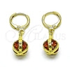 Oro Laminado Dangle Earring, Gold Filled Style Ball Design, with Garnet Cubic Zirconia, Polished, Golden Finish, 02.357.0074.1