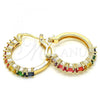 Oro Laminado Small Hoop, Gold Filled Style with Multicolor Cubic Zirconia, Polished, Golden Finish, 02.210.0283.4.25
