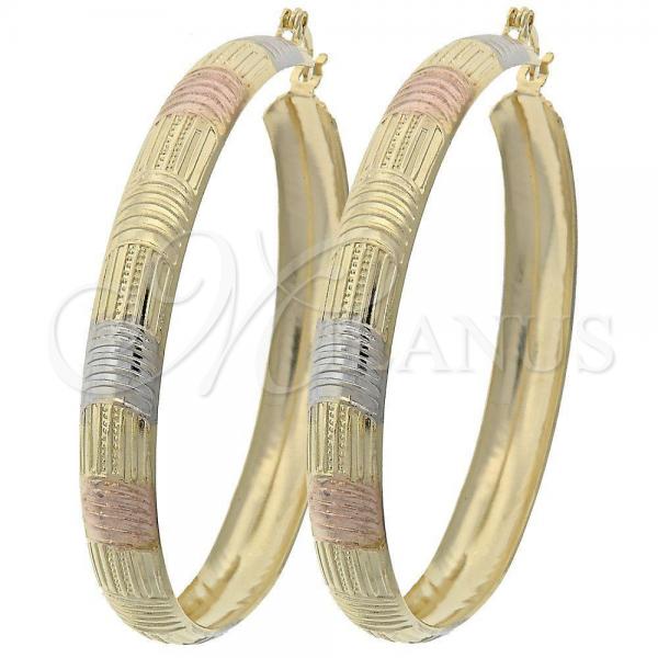 Oro Laminado Large Hoop, Gold Filled Style Diamond Cutting Finish, Tricolor, 107.005