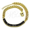 Oro Laminado Fancy Bracelet, Gold Filled Style Miami Cuban Design, with Black Cubic Zirconia, Polished, Golden Finish, 03.130.0010.4.07