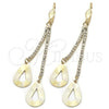 Oro Laminado Long Earring, Gold Filled Style Teardrop Design, with White Cubic Zirconia, Golden Finish, 5.099.003