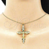 Oro Laminado Pendant Necklace, Gold Filled Style Crucifix and Heart Design, with White Cubic Zirconia and White Micro Pave, Polished, Golden Finish, 04.313.0042.20
