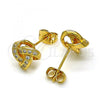 Oro Laminado Stud Earring, Gold Filled Style Love Knot Design, with White Micro Pave, Polished, Golden Finish, 02.342.0071