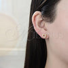 Oro Laminado Stud Earring, Gold Filled Style Heart Design, with White Micro Pave, Polished, Golden Finish, 02.344.0013