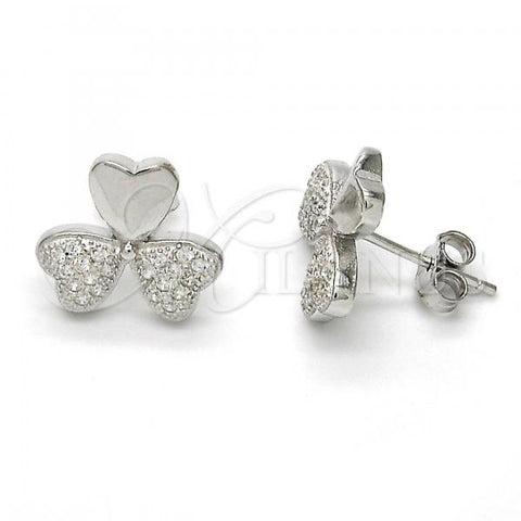 Sterling Silver Stud Earring, with White Micro Pave, Polished, Rhodium Finish, 02.175.0101