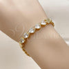 Oro Laminado Fancy Bracelet, Gold Filled Style Heart and Butterfly Design, with White Cubic Zirconia, Polished, Golden Finish, 03.283.0473.07