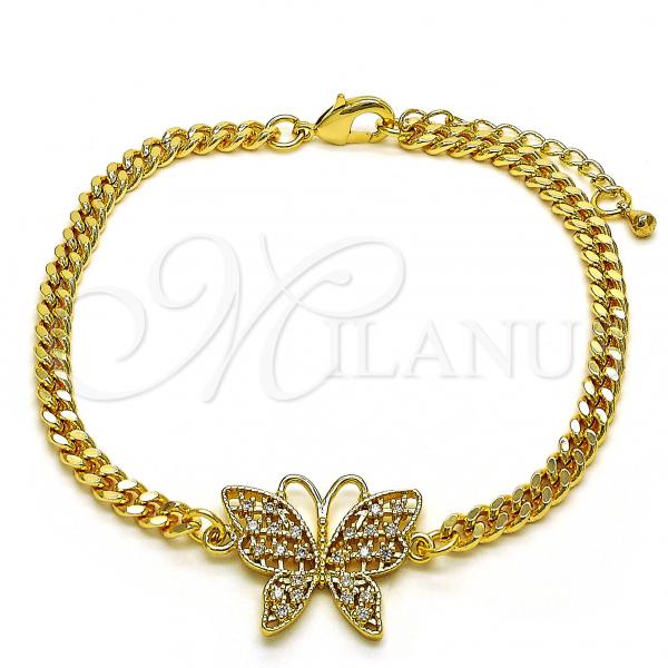 Oro Laminado Fancy Bracelet, Gold Filled Style Butterfly Design, with White Micro Pave, Polished, Golden Finish, 03.341.0182.1.08