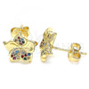 Oro Laminado Stud Earring, Gold Filled Style Flower Design, with Multicolor Micro Pave, Polished, Golden Finish, 02.233.0006