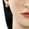 Oro Laminado Stud Earring, Gold Filled Style with Garnet and White Micro Pave, Polished, Golden Finish, 02.344.0017.2