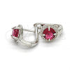 Sterling Silver Huggie Hoop, with Ruby Cubic Zirconia and White Micro Pave, Polished,, 02.186.0059.1.12