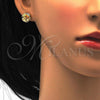 Oro Laminado Stud Earring, Gold Filled Style Flower Design, with White Micro Pave, Polished, Golden Finish, 02.195.0030