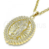 Oro Laminado Religious Pendant, Gold Filled Style Guadalupe and Leaf Design, Polished, Golden Finish, 05.213.0093