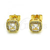 Oro Laminado Stud Earring, Gold Filled Style with White Cubic Zirconia and White Micro Pave, Polished, Golden Finish, 02.283.0058