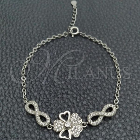 Sterling Silver Fancy Bracelet, Flower Design, with White Cubic Zirconia, Polished, Silver Finish, 03.398.0003.07