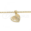 Oro Laminado Pendant Necklace, Gold Filled Style Heart Design, with White Micro Pave, Polished, Golden Finish, 04.195.0033.20
