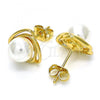Oro Laminado Stud Earring, Gold Filled Style Ball Design, with Ivory Pearl, Polished, Golden Finish, 02.342.0052