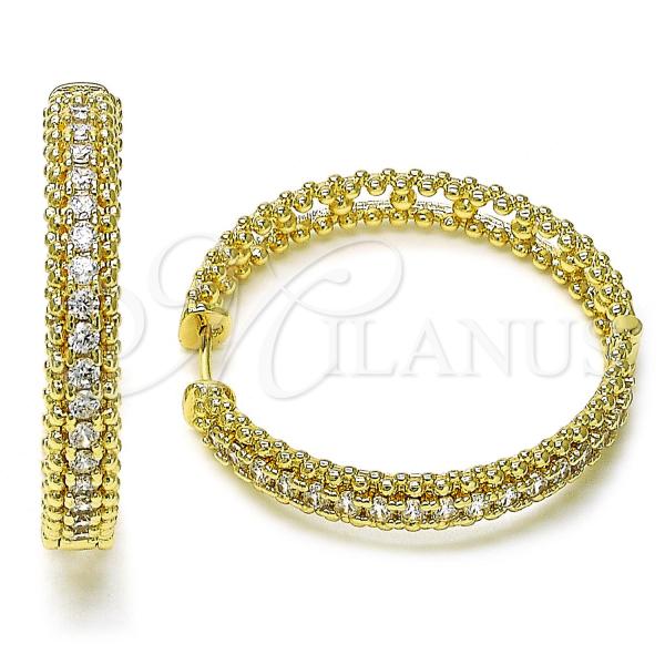 Oro Laminado Huggie Hoop, Gold Filled Style with White Cubic Zirconia, Polished, Golden Finish, 02.204.0026.40