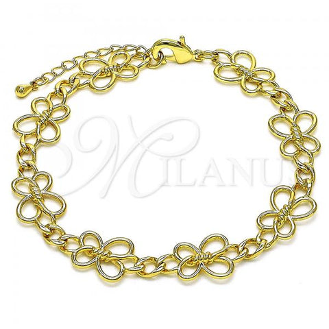 Oro Laminado Fancy Bracelet, Gold Filled Style Butterfly Design, Polished, Golden Finish, 03.319.0014.08