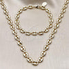 Oro Laminado Necklace and Bracelet, Gold Filled Style Puff Mariner Design, Polished, Golden Finish, 06.63.0300