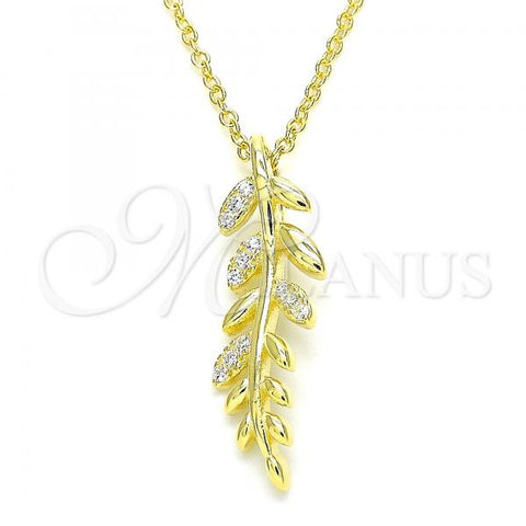 Sterling Silver Pendant Necklace, Leaf Design, with White Micro Pave, Polished, Golden Finish, 04.336.0025.2.16