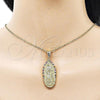 Oro Laminado Religious Pendant, Gold Filled Style Guadalupe Design, with Multicolor Cubic Zirconia, Diamond Cutting Finish, Golden Finish, 05.411.0072