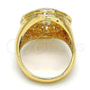 Oro Laminado Multi Stone Ring, Gold Filled Style Greek Key Design, with White Crystal and White Cubic Zirconia, Polished, Golden Finish, 01.160.0002.10 (Size 10)