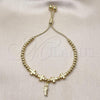 Oro Laminado Adjustable Bolo Bracelet, Gold Filled Style San Judas and Cross Design, Polished, Golden Finish, 03.341.0237.11
