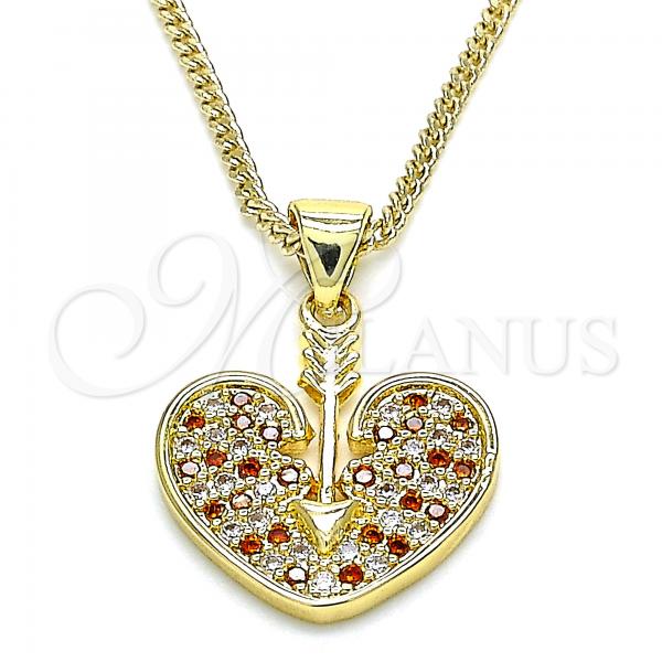 Oro Laminado Pendant Necklace, Gold Filled Style Heart Design, with Garnet and White Micro Pave, Polished, Golden Finish, 04.156.0346.1.20