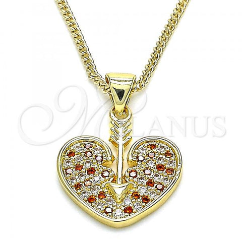 Oro Laminado Pendant Necklace, Gold Filled Style Heart Design, with Garnet and White Micro Pave, Polished, Golden Finish, 04.156.0346.1.20