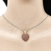 Oro Laminado Pendant Necklace, Gold Filled Style Heart Design, with Garnet and White Cubic Zirconia, Polished, Golden Finish, 04.283.0009.1.20