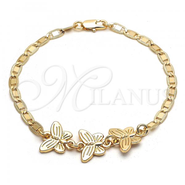 Oro Laminado Fancy Bracelet, Gold Filled Style Butterfly Design, Polished, Golden Finish, 03.63.1879.08