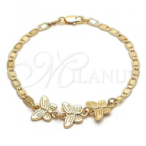 Oro Laminado Fancy Bracelet, Gold Filled Style Butterfly Design, Polished, Golden Finish, 03.63.1879.08