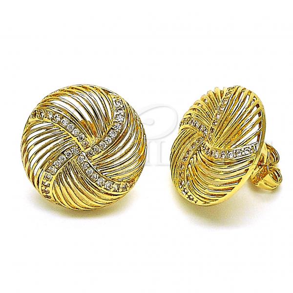 Oro Laminado Stud Earring, Gold Filled Style with White Micro Pave, Polished, Golden Finish, 02.156.0664