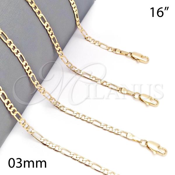 Oro Laminado Basic Necklace, Gold Filled Style Figaro Design, Polished, Golden Finish, 5.222.017.16