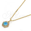 Oro Laminado Pendant Necklace, Gold Filled Style with Blue Topaz Opal and White Micro Pave, Polished, Golden Finish, 04.63.1319.2 .18