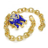 Oro Laminado Charm Bracelet, Gold Filled Style Elephant and Rolo Design, with White Crystal, Blue Enamel Finish, Golden Finish, 03.179.0001.3.07