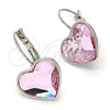 Rhodium Plated Leverback Earring, Heart Design, with Light Rose Swarovski Crystals, Polished, Rhodium Finish, 02.239.0013.4