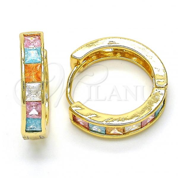 Oro Laminado Huggie Hoop, Gold Filled Style with Multicolor Cubic Zirconia, Polished, Golden Finish, 02.210.0072.20