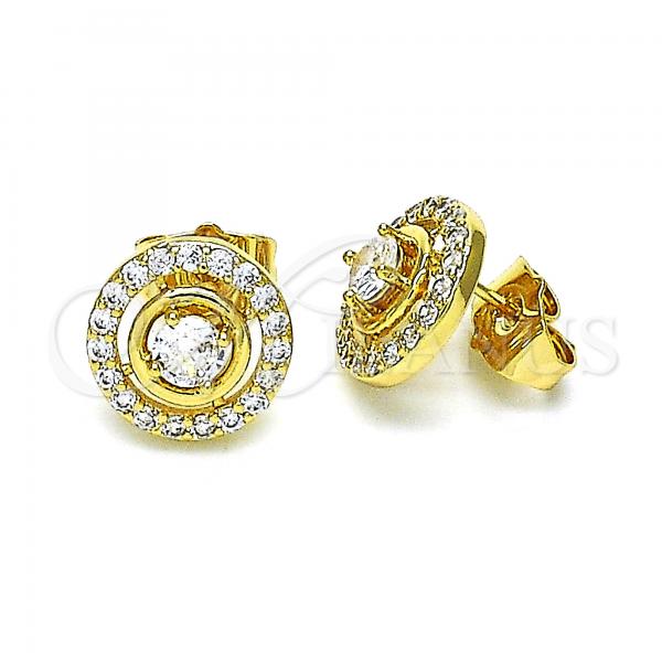Oro Laminado Stud Earring, Gold Filled Style with White Cubic Zirconia and White Micro Pave, Polished, Golden Finish, 02.387.0015.5
