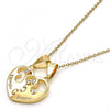 Oro Laminado Fancy Pendant, Gold Filled Style Heart and Love Design, with White Cubic Zirconia, Polished, Golden Finish, 05.179.0051