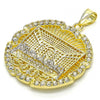 Oro Laminado Religious Pendant, Gold Filled Style with White Crystal, Polished, Two Tone, 05.253.0050