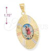 Oro Laminado Religious Pendant, Gold Filled Style San Lazaro Design, Diamond Cutting Finish, Tricolor, 5.196.021
