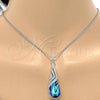 Rhodium Plated Pendant Necklace, Teardrop and Rolo Design, with Bermuda Blue and Aurore Boreale Swarovski Crystals, Polished, Rhodium Finish, 04.239.0037.16