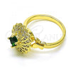 Oro Laminado Multi Stone Ring, Gold Filled Style Butterfly Design, with Green Cubic Zirconia and White Micro Pave, Polished, Golden Finish, 01.210.0155