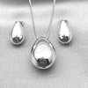 Rhodium Plated Earring and Pendant Adult Set, Teardrop and Hollow Design, Polished, Rhodium Finish, 10.163.0023.1