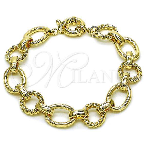 Oro Laminado Fancy Bracelet, Gold Filled Style Rolo and Twist Design, Polished, Golden Finish, 03.415.0016.08