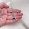 Oro Laminado Earring and Pendant Adult Set, Gold Filled Style Flower Design, with Sapphire Blue and White Cubic Zirconia, Polished, Golden Finish, 10.199.0086.10