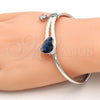 Rhodium Plated Individual Bangle, Heart Design, with Denin Blue Swarovski Crystals and White Micro Pave, Polished, Rhodium Finish, 07.239.0008.8 (03 MM Thickness, One size fits all)