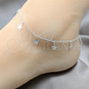 Sterling Silver Fancy Anklet, Flower Design, Polished, Silver Finish, 03.409.0073.10